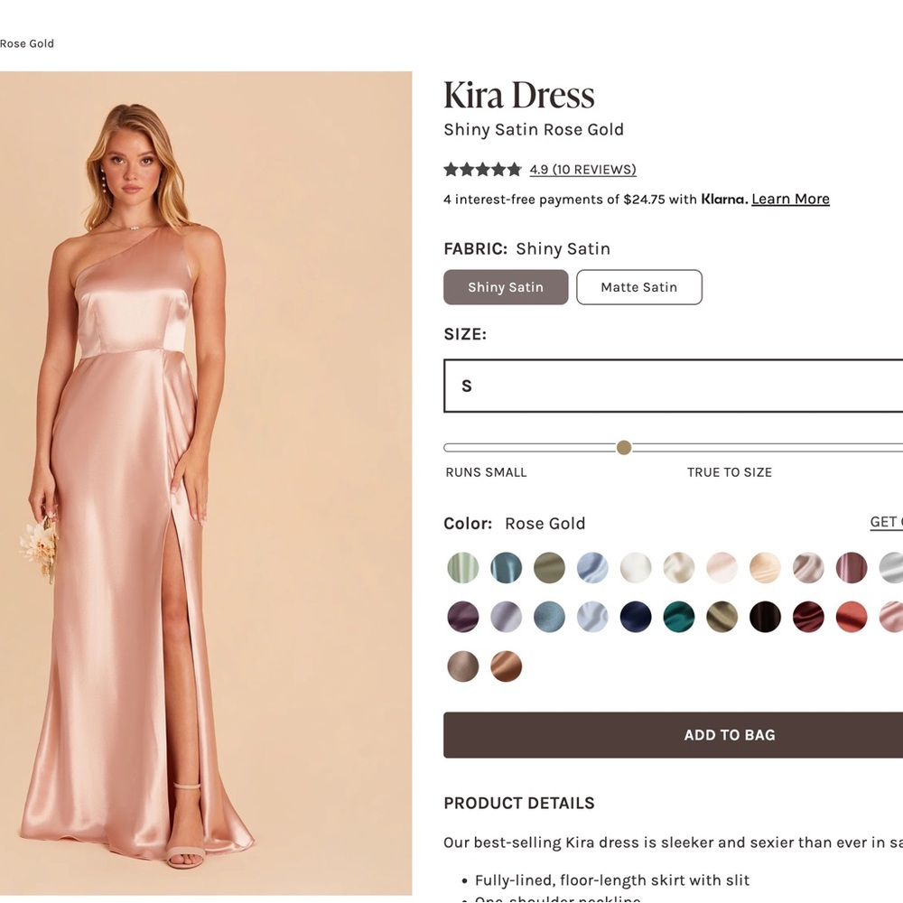 Birdy Grey Kira Dress- Shiny Satin Rose Gold